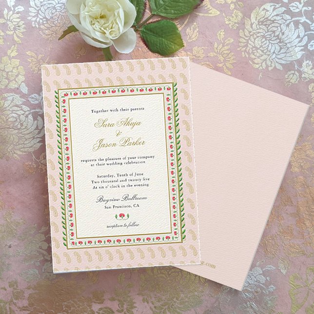 Watercolor flower border Pink Indian wedding Invitation (Creator Uploaded)