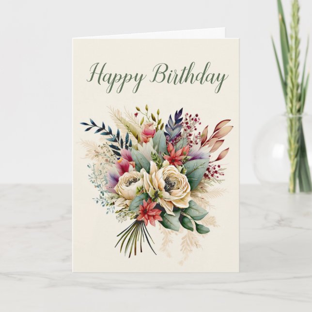Watercolor Flower Bouquet Birthday Card (Front)