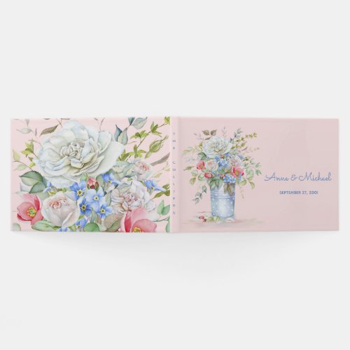 Watercolor Flower Bouquet Ivory Pink Any Color Guest Book