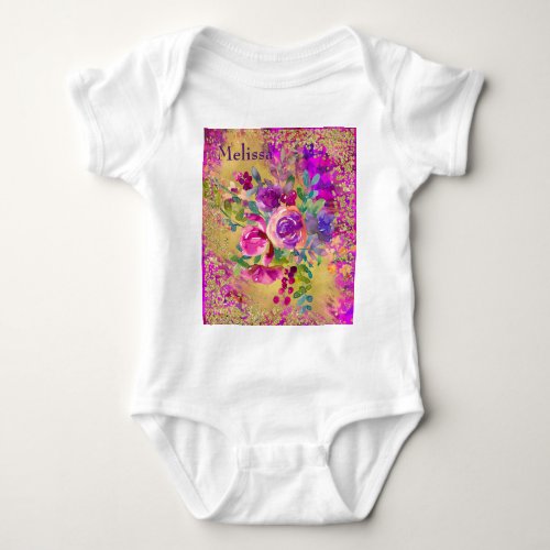 Watercolor Flower Bouquet on Pink Personalized Baby Bodysuit