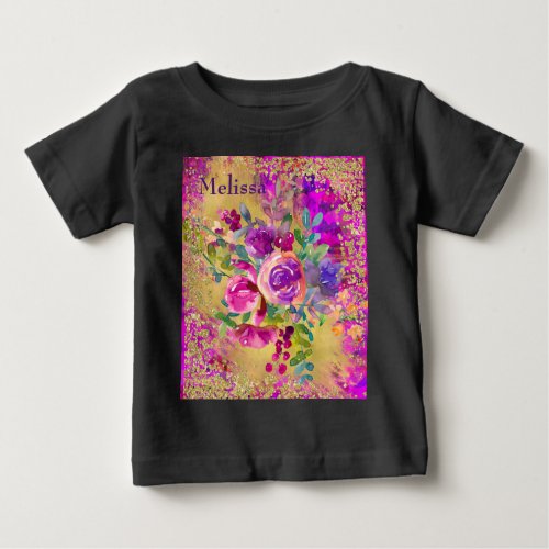 Watercolor Flower Bouquet on Pink Personalized Baby T_Shirt
