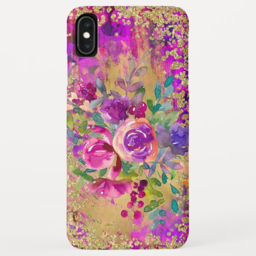 Watercolor Flower Bouquet on Raspberry Pink iPhone XS Max Case