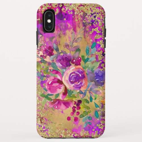 Watercolor Flower Bouquet on Raspberry Pink iPhone XS Max Case