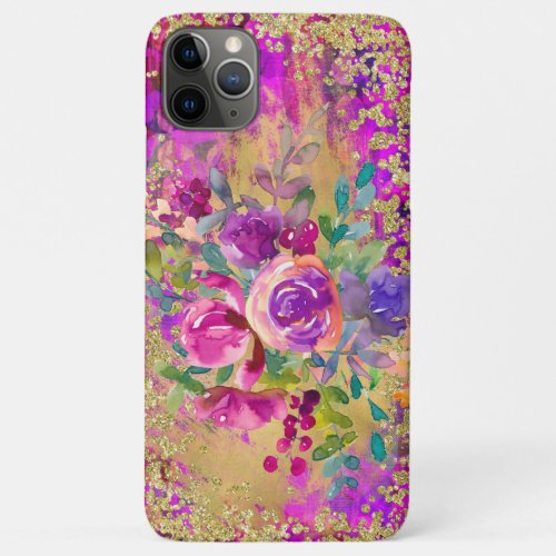 Watercolor Flower Bouquet on Raspberry Pink iPhone 11 Pro Max Case