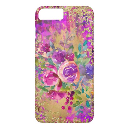 Watercolor Flower Bouquet on Raspberry Pink iPhone 8 Plus7 Plus Case