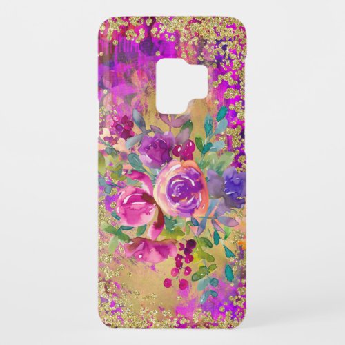 Watercolor Flower Bouquet on Raspberry Pink Case_Mate Samsung Galaxy S9 Case