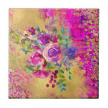 Watercolor Flower Bouquet on Raspberry Pink Ceramic Tile