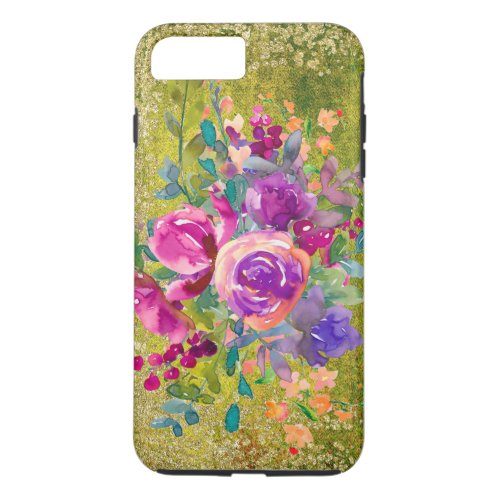 Watercolor Flower Bouquet on Rustic Green iPhone 8 Plus7 Plus Case