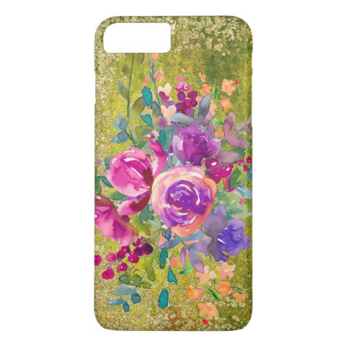 Watercolor Flower Bouquet on Rustic Green iPhone 8 Plus7 Plus Case