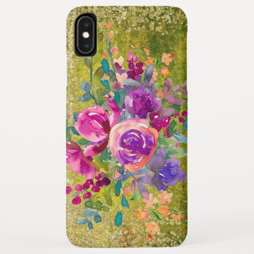 Watercolor Flower Bouquet on Rustic Green iPhone XS Max Case