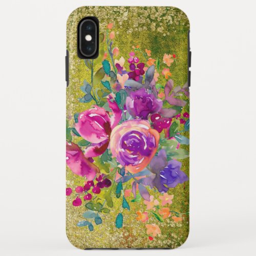 Watercolor Flower Bouquet on Rustic Green iPhone XS Max Case