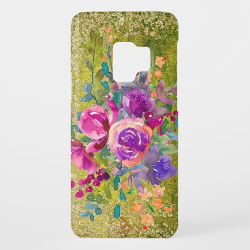 Watercolor Flower Bouquet on Rustic Green Case_Mate Samsung Galaxy S9 Case