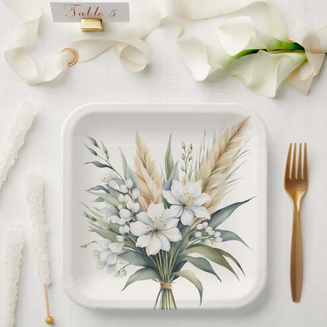 Watercolor Flower Bouquet Paper Plates (Wedding)