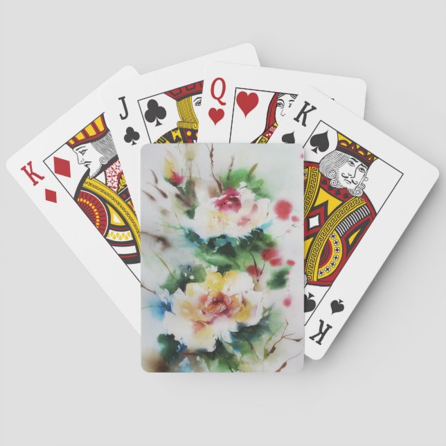 Watercolor Flower Bouquet Poker Cards (Back)