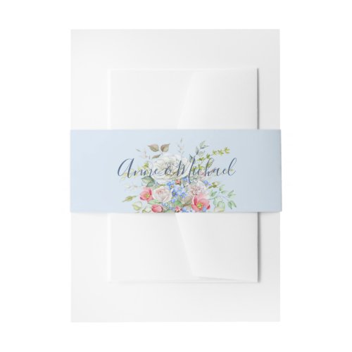 Watercolor Flower Bouquet Roses Any Color Paper Invitation Belly Band