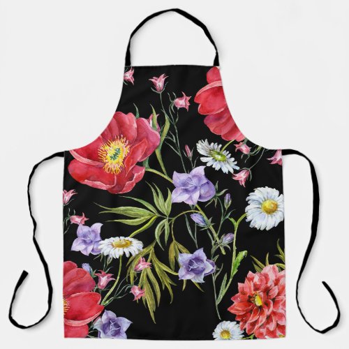 Watercolor Flower Bouquet Seamless Pattern Apron