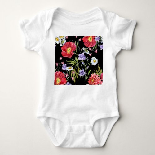 Watercolor Flower Bouquet Seamless Pattern Baby Bodysuit