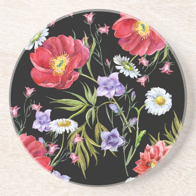 Watercolor Flower Bouquet: Seamless Pattern Coaster (Front)
