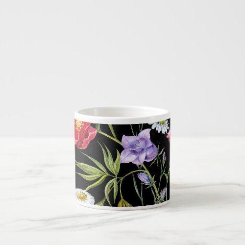 Watercolor Flower Bouquet Seamless Pattern Espresso Cup