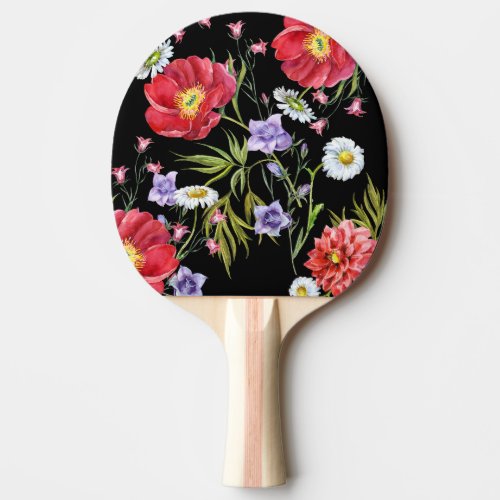 Watercolor Flower Bouquet Seamless Pattern Ping Pong Paddle