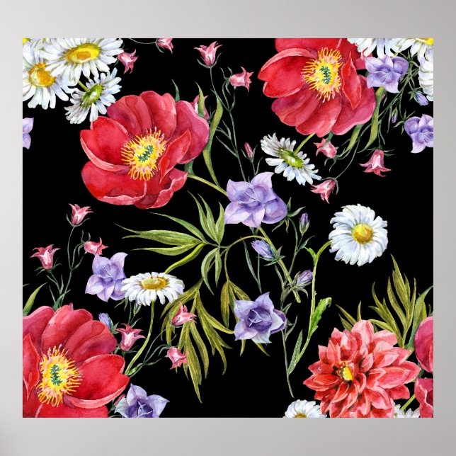 Watercolor Flower Bouquet: Seamless Pattern Poster (Front)