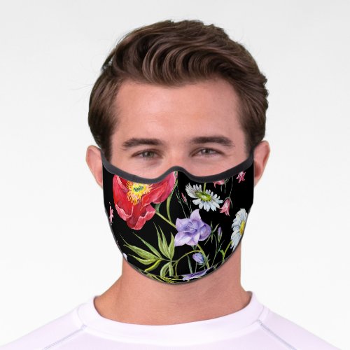 Watercolor Flower Bouquet Seamless Pattern Premium Face Mask
