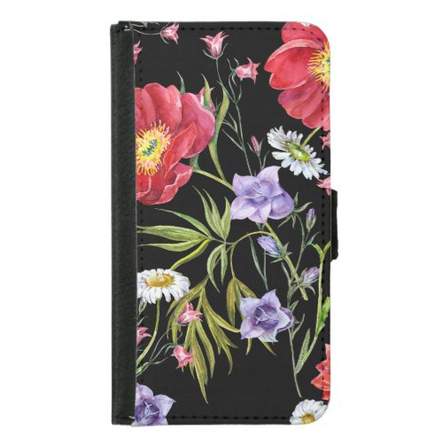 Watercolor Flower Bouquet Seamless Pattern Samsung Galaxy S5 Wallet Case