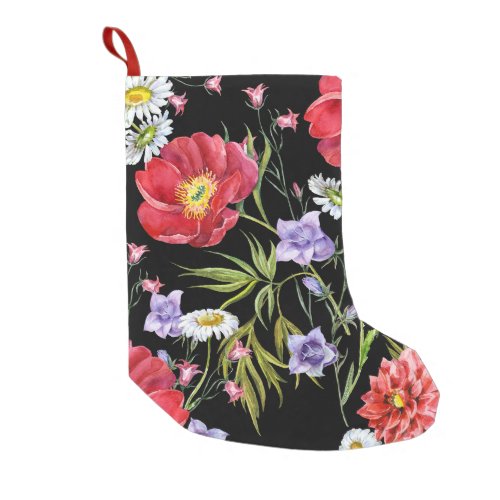 Watercolor Flower Bouquet Seamless Pattern Small Christmas Stocking