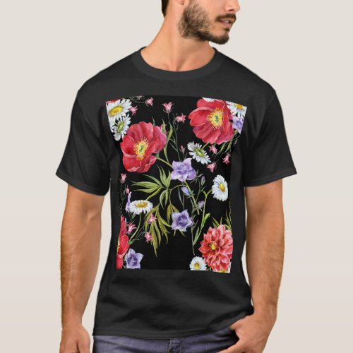 Watercolor Flower Bouquet Seamless Pattern T_Shirt