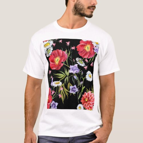 Watercolor Flower Bouquet Seamless Pattern T_Shirt
