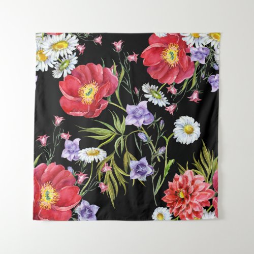 Watercolor Flower Bouquet Seamless Pattern Tapestry