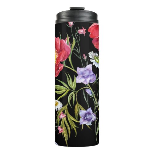 Watercolor Flower Bouquet Seamless Pattern Thermal Tumbler