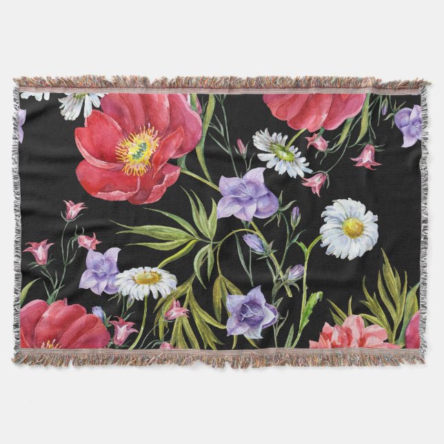 Watercolor Flower Bouquet: Seamless Pattern Throw Blanket (Front)