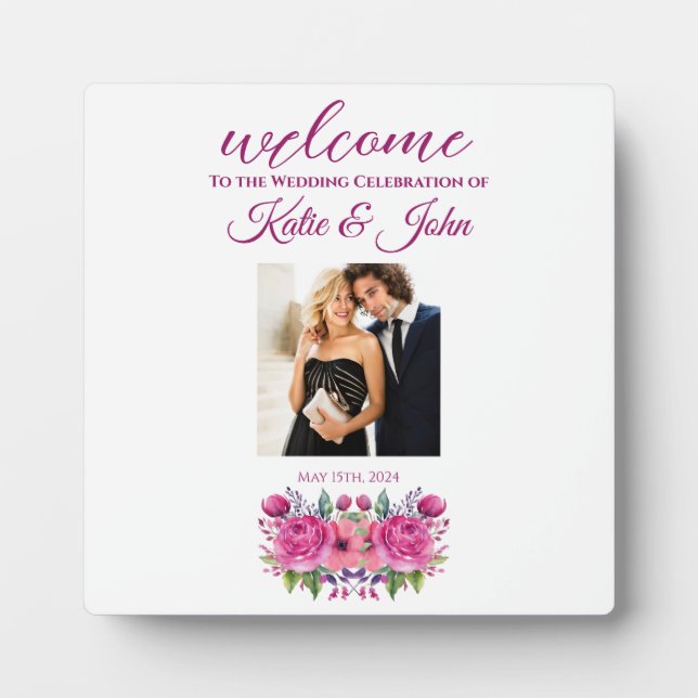 Watercolor Flower Bouquet-Wedding-Table Sign- Plaque (Front)