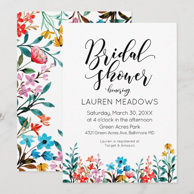 Watercolor Flower Bridal Shower Invitation (Front/Back)
