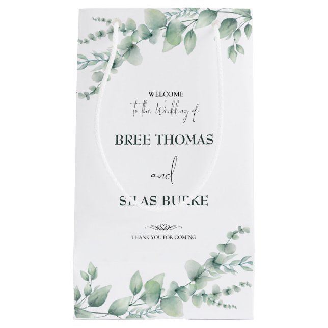 Watercolor Flower Bride & Groom Name Wedding Small Gift Bag (Front)