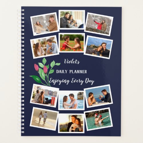 Watercolor Flower Bud Blue Pink 12 Photo Collage Planner