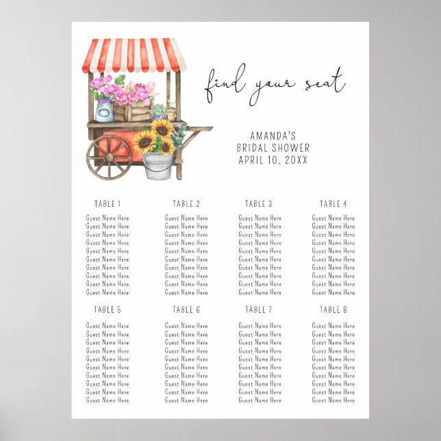 Watercolor flower cart - Seating Chart foam board (Front)