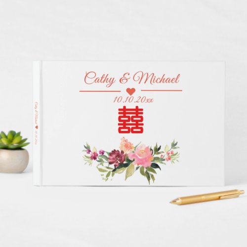 Watercolor flower Chinese wedding Guest Book