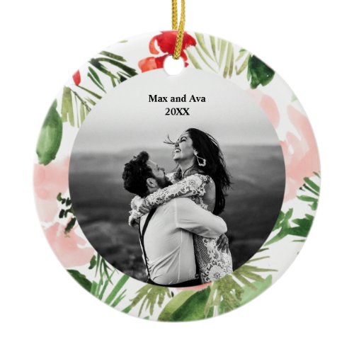 Watercolor Flower Christmas photo design Ceramic Ornament