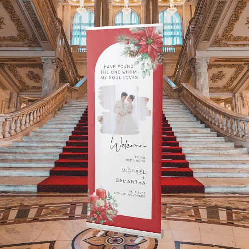 Watercolor Flower Christmas Wedding Welcome  Retractable Banner