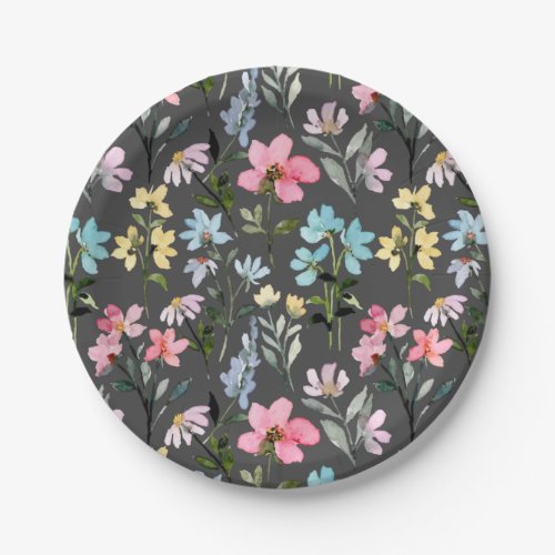 Watercolor Flower Colorful Vintage   Paper Plates