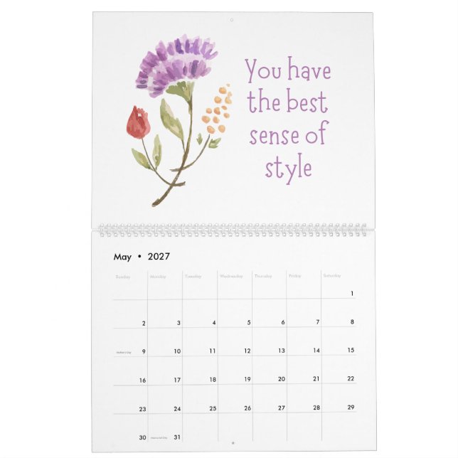 Watercolor Flower Compliment Quotes Calendar (May 2027)