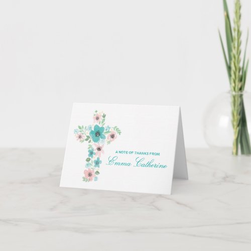Watercolor Flower Cross First Communion Notes