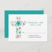 Watercolor Flower Cross First Holy Communion RSVP Card (Front/Back)