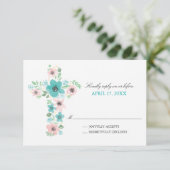 Watercolor Flower Cross First Holy Communion RSVP Card (Standing Front)