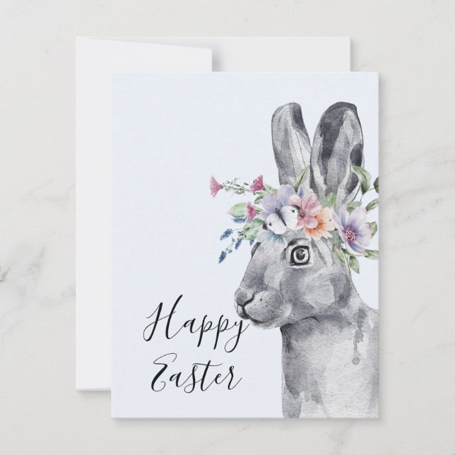 Watercolor Flower Crown Bunny Easter   Card (Front)