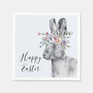 Watercolor Flower Crown Bunny Easter Napkins