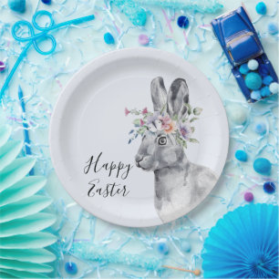 Watercolor Flower Crown Bunny Easter Paper Plates