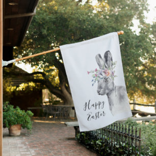 Watercolor Flower Crown Easter Bunny House Flag
